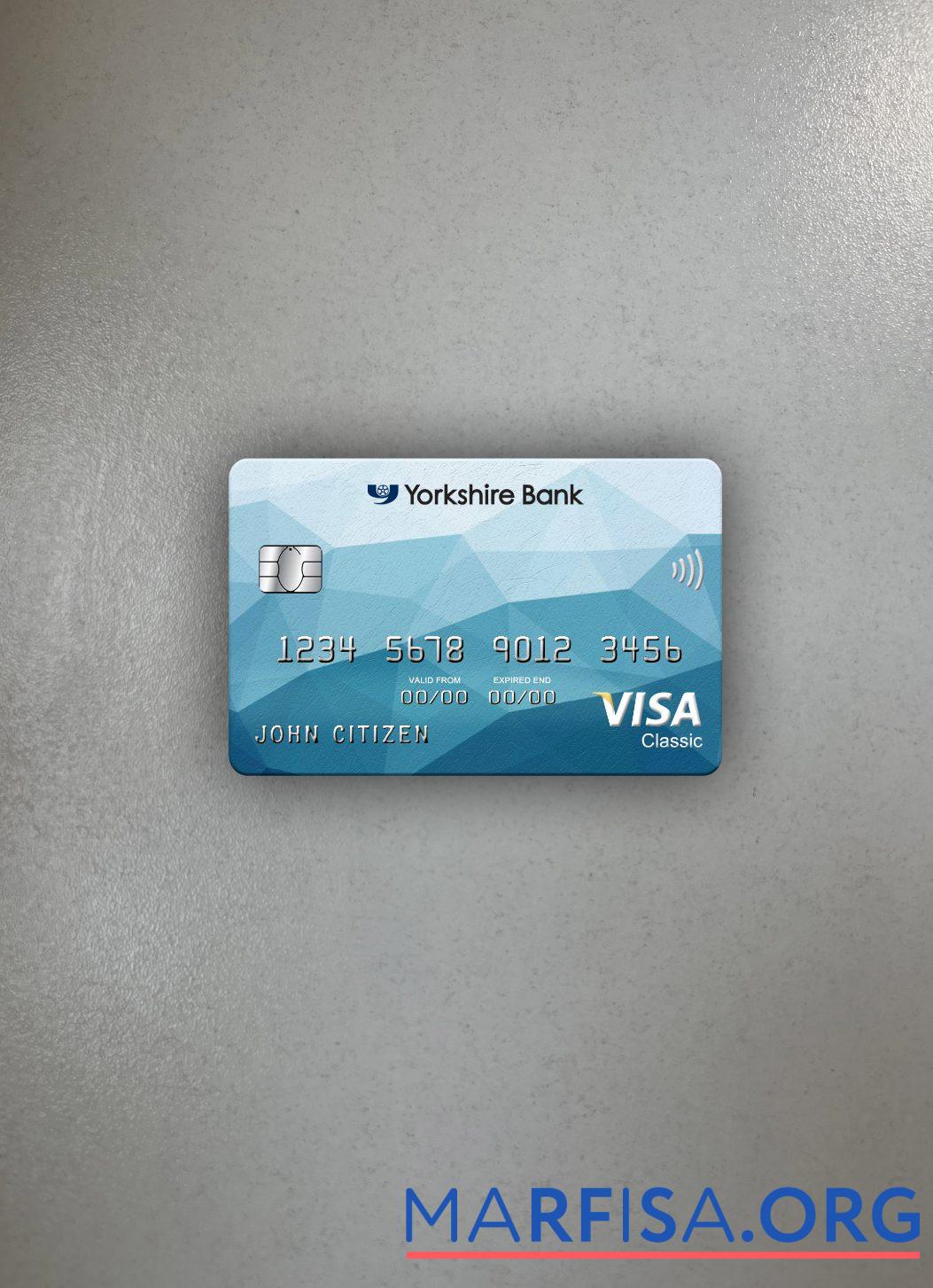 Realistic United Kingdom Yorkshire Bank visa classic card photolook front example